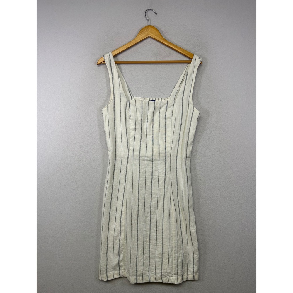 Coastal Nautical Old Navy Womens M Tall‎ Cream Striped Linen Blend Sheath Dress